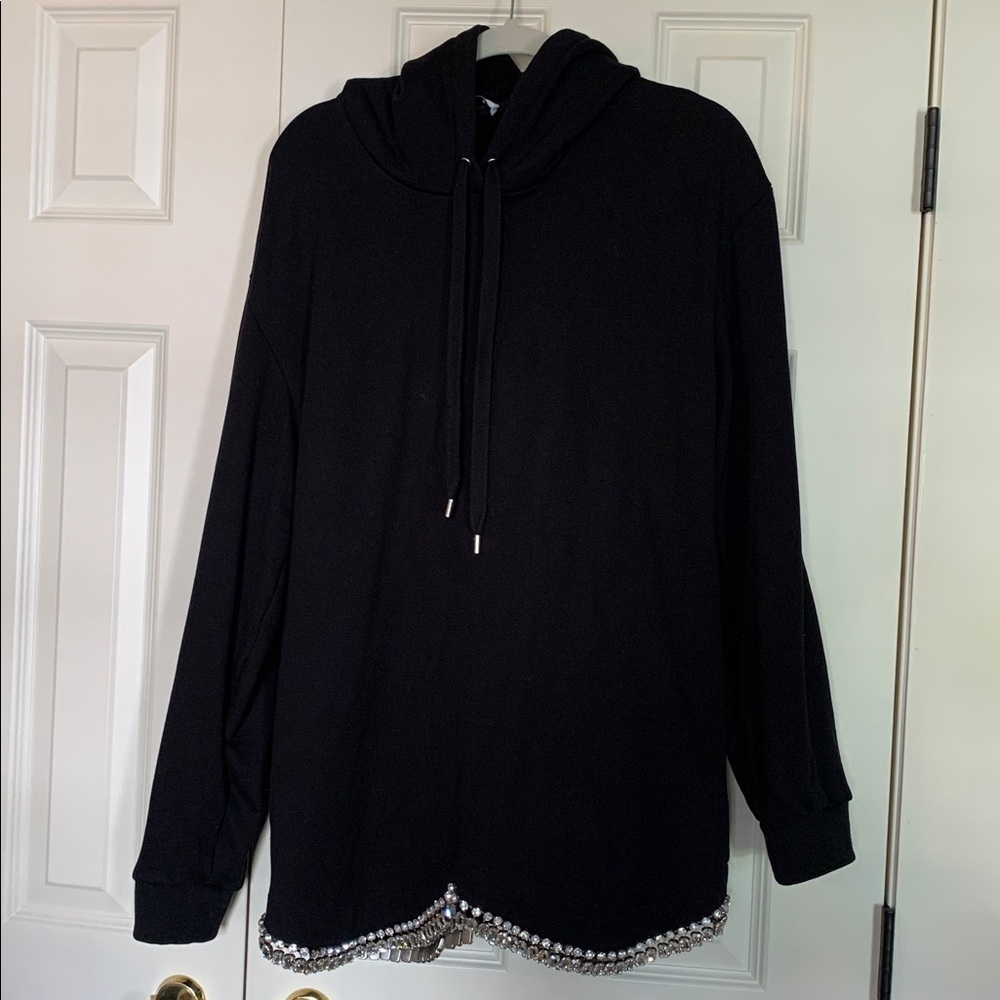 AREA Black Hoodie with Rhinestone Embellishments L